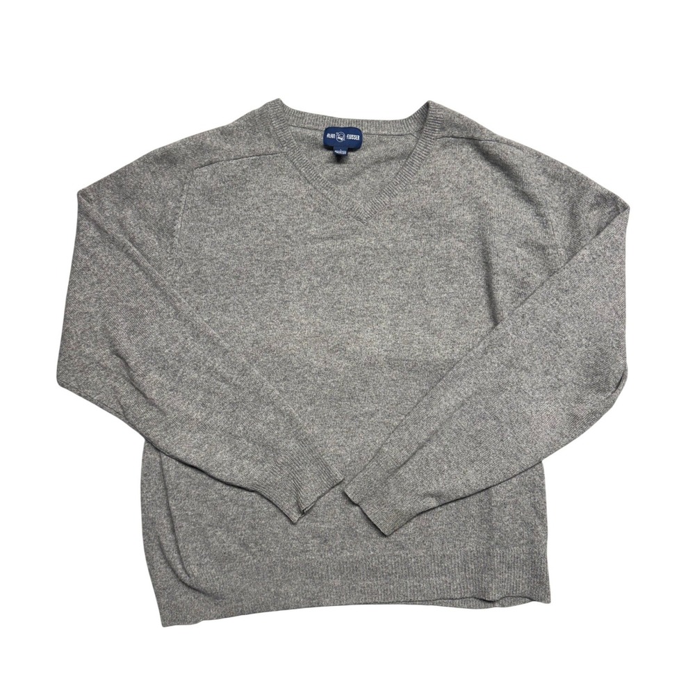 Alan Flusser Mens Gray 100% Cashmere V-Neck Sweater Size Large - Hole